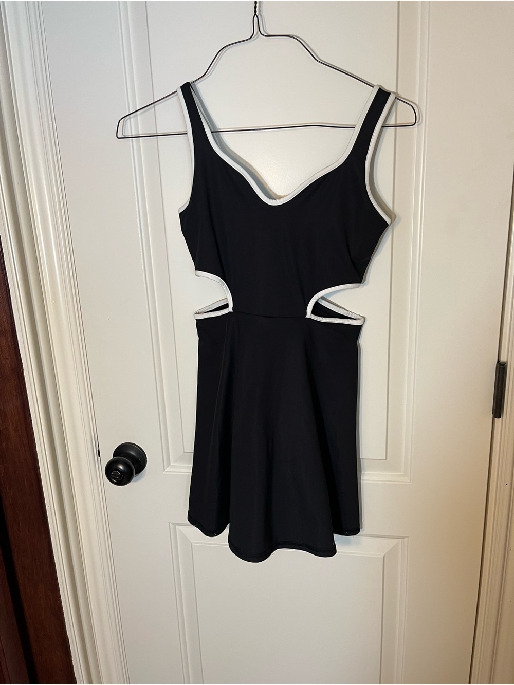 Old Navy Black Cut Out Dress with White Piping Ttin